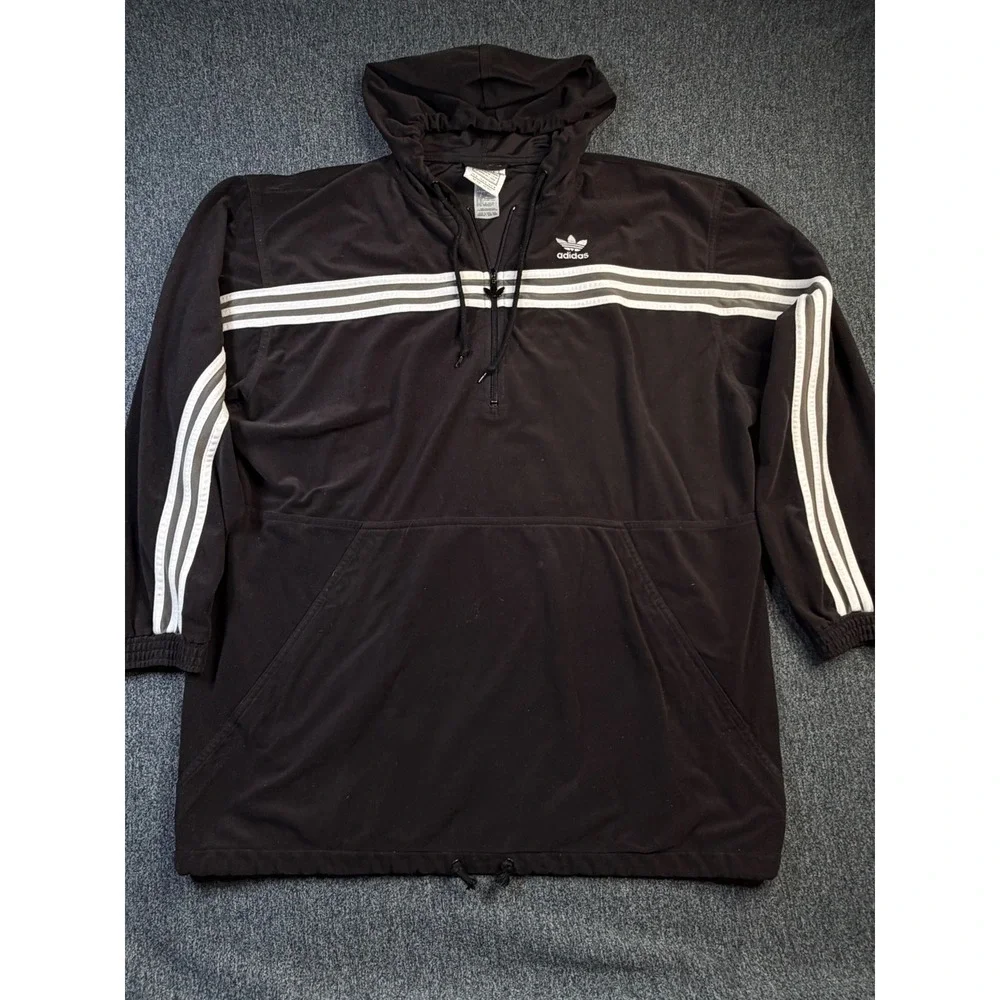 Vintage Adidas Originals Quarter‎ Zip Hoodie Blk Velour Trefoil Mens XL Pullover